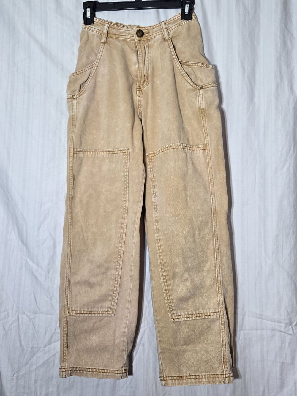 So Me Ace Double Knee Patch Barrel Jeans Sz S Tan 100% Cotton Cottagecore Boho